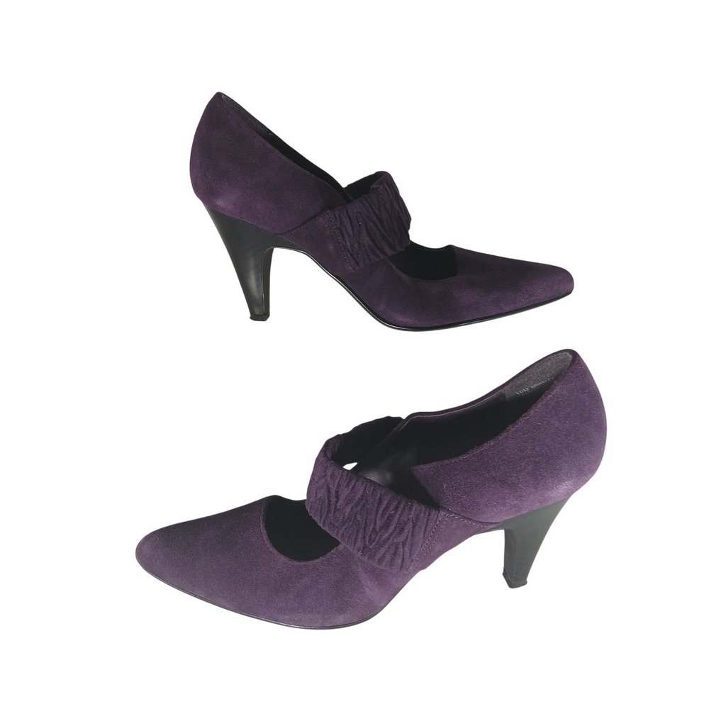 Relativity Brinkley‎ Pumps 10M Purple Suede Ruched Mary Jane Pointed Toe Heels